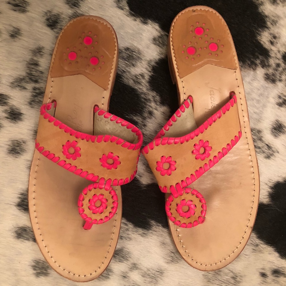 Neon Pink and Tan Jack Rogers